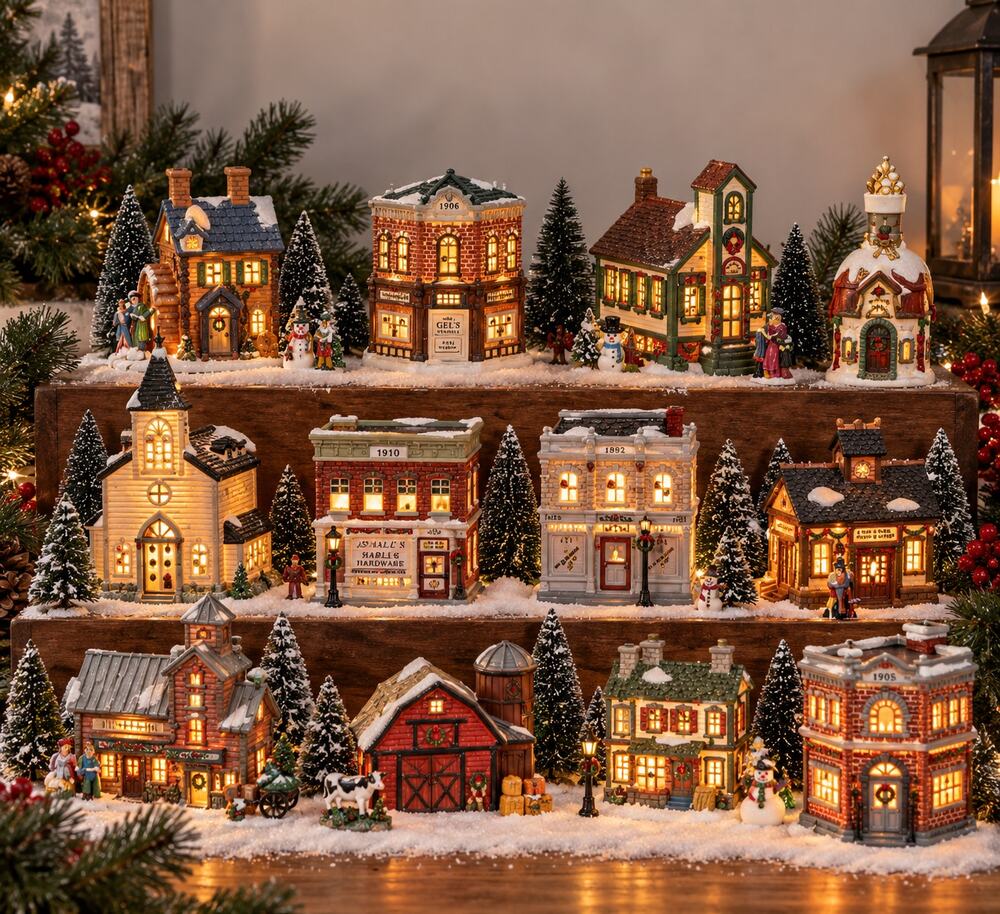 Christmas Village Buildings Lot 12 Vintage Porcelain Houses Original Boxes 5"